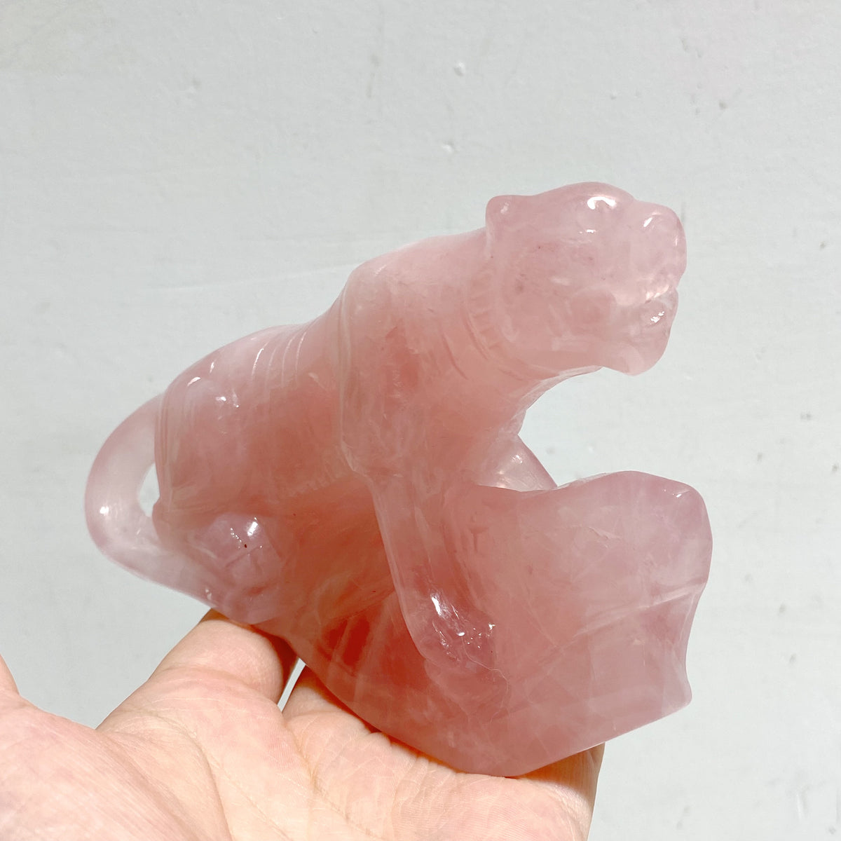 3 Pieces Beautiful Rose Quartz Leopard Carving