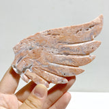 Unique Pink Agate Heart Wing Carving With Stand