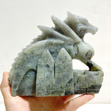 Unique Labradorite Flying Dragon Castle Carving