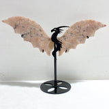 Pink Agate Flying Dragon Wing Carving With Stand