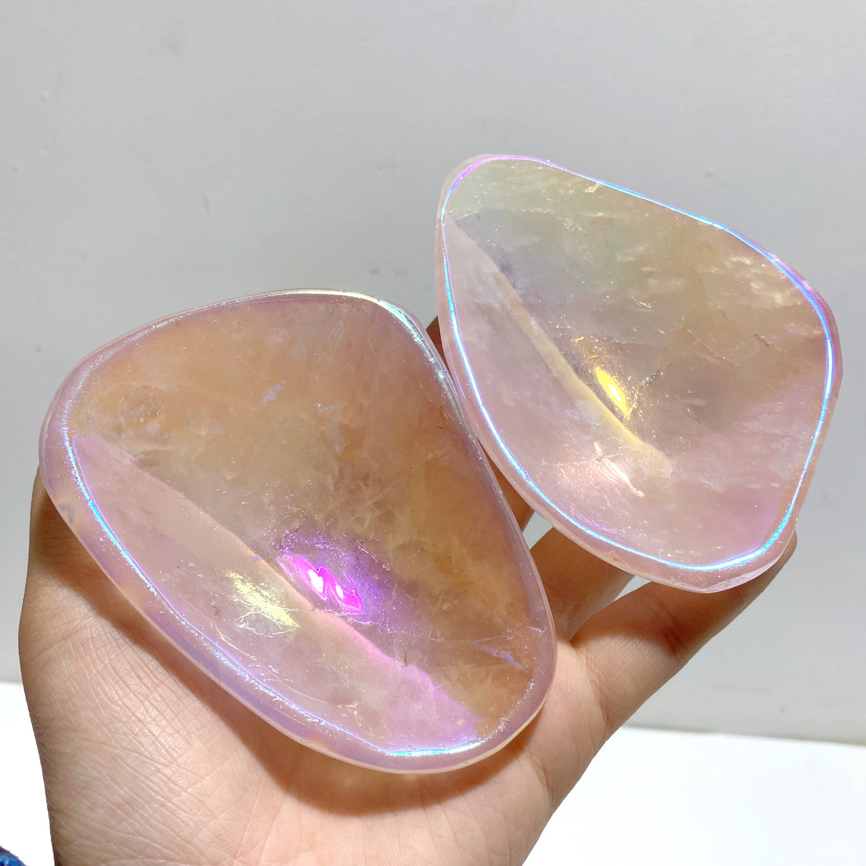 8 Pieces Aura Rose Quartz Bowl Carving