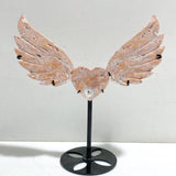 Unique Pink Agate Heart Wing Carving With Stand