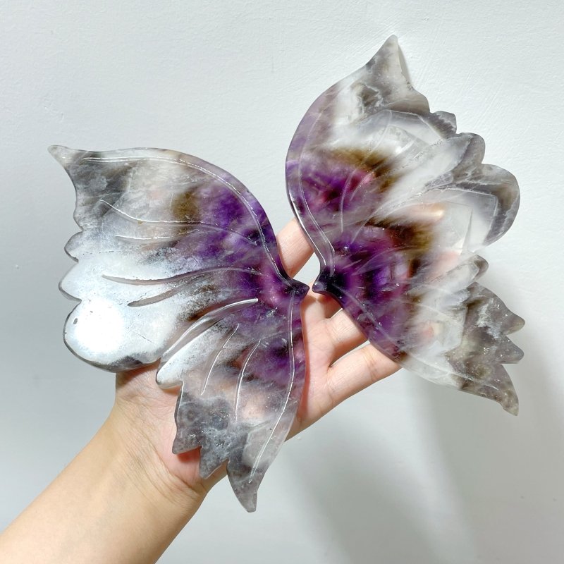 Chevron Amethyst Butterfly Wing Carving With Stand - Wholesale Crystals