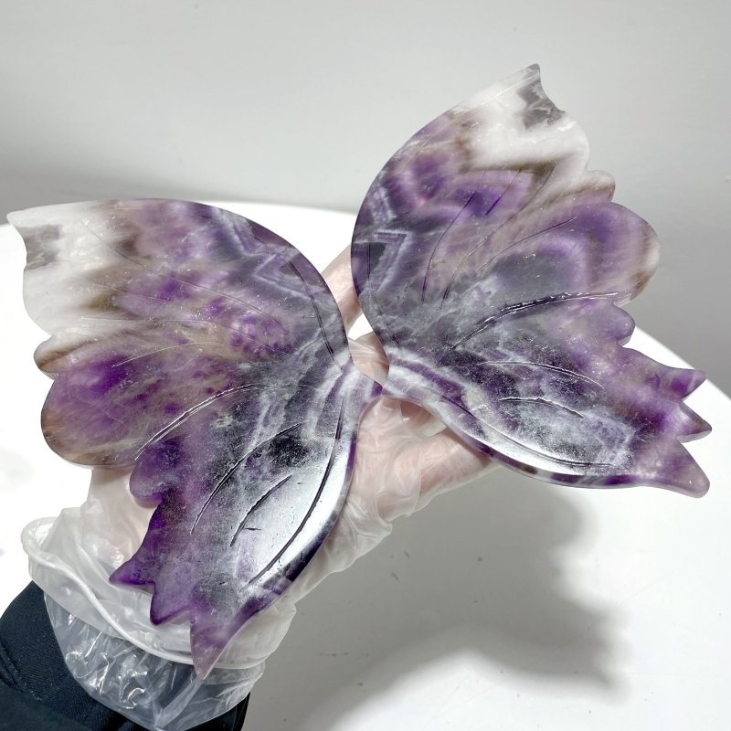 Chevron Amethyst Butterfly Wing Carving With Stand - Wholesale Crystals