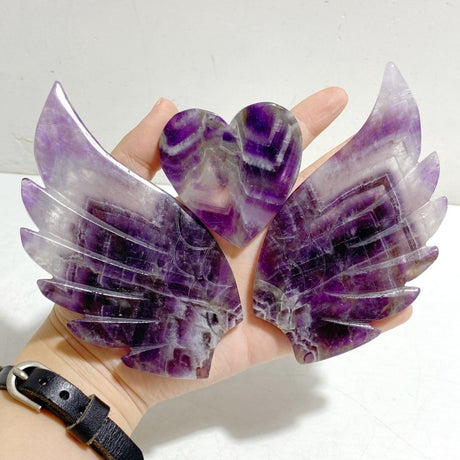 Chevron Amethyst Heart Wing Carving With Stand - Wholesale Crystals