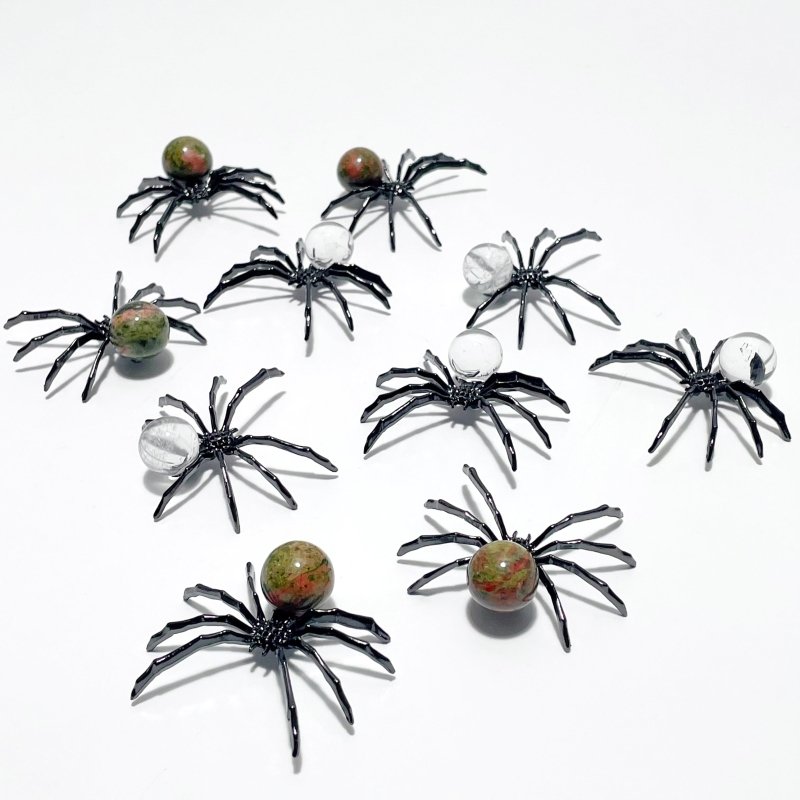 Clear Quartz Unakite Sphere Spider Ornament Handmade Alloy Spider Wholesale - Wholesale Crystals