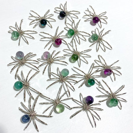Colorful Fluorite Sphere Spider Ornament Handmade Alloy Spider DIY Wholesale - Wholesale Crystals