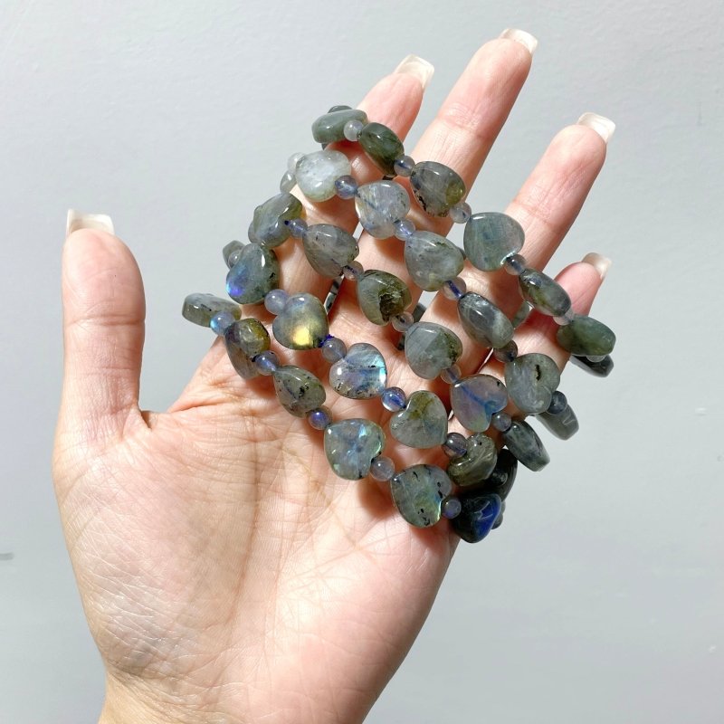 Colorful Labradorite Heart Purple Yellow Blue High Quality Bracelet Wholesale - Wholesale Crystals