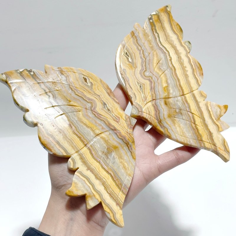 Crazy Agate Butterfly Wing Carving With Stand - Wholesale Crystals