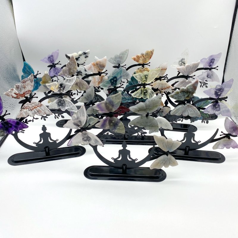 Crystal Butterfly Wings with Yoga Pose Metal Stand Wholesale (Assorted Materials) -Wholesale Crystals