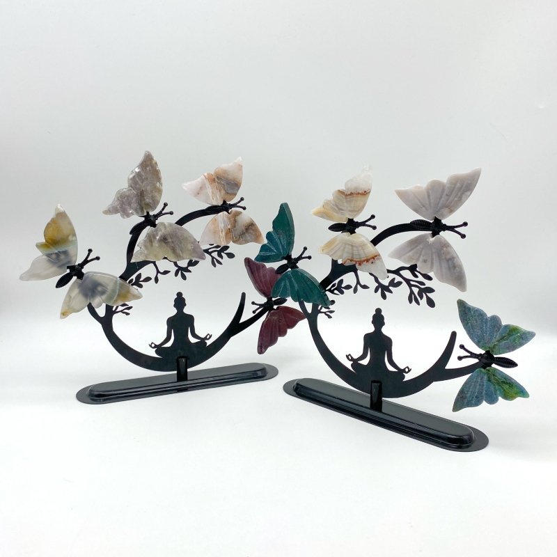 Crystal Butterfly Wings with Yoga Pose Metal Stand Wholesale (Assorted Materials) -Wholesale Crystals
