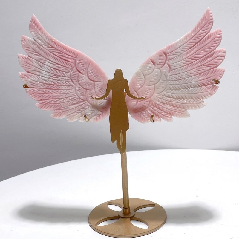 Cute Pink Opal Angel Wing Carving With Stand - Wholesale Crystals