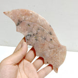 Pink Agate Flying Dragon Wing Carving With Stand
