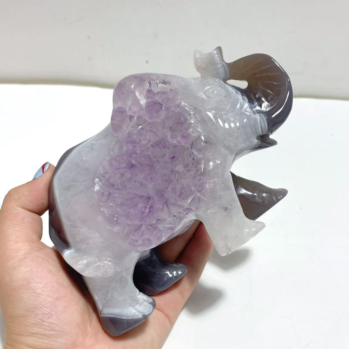 Beautiful Amethyst Mixed Geode Agate Druzy Elephant Animal Carving #A04