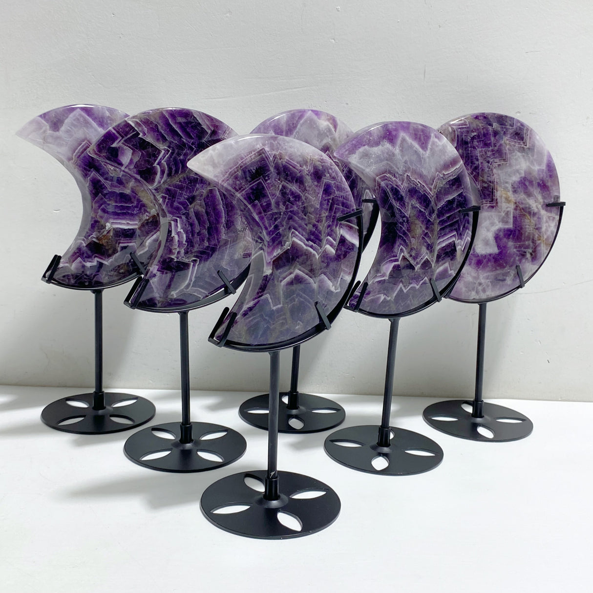 6 Pieces Chevron Amethyst Moon With Stand