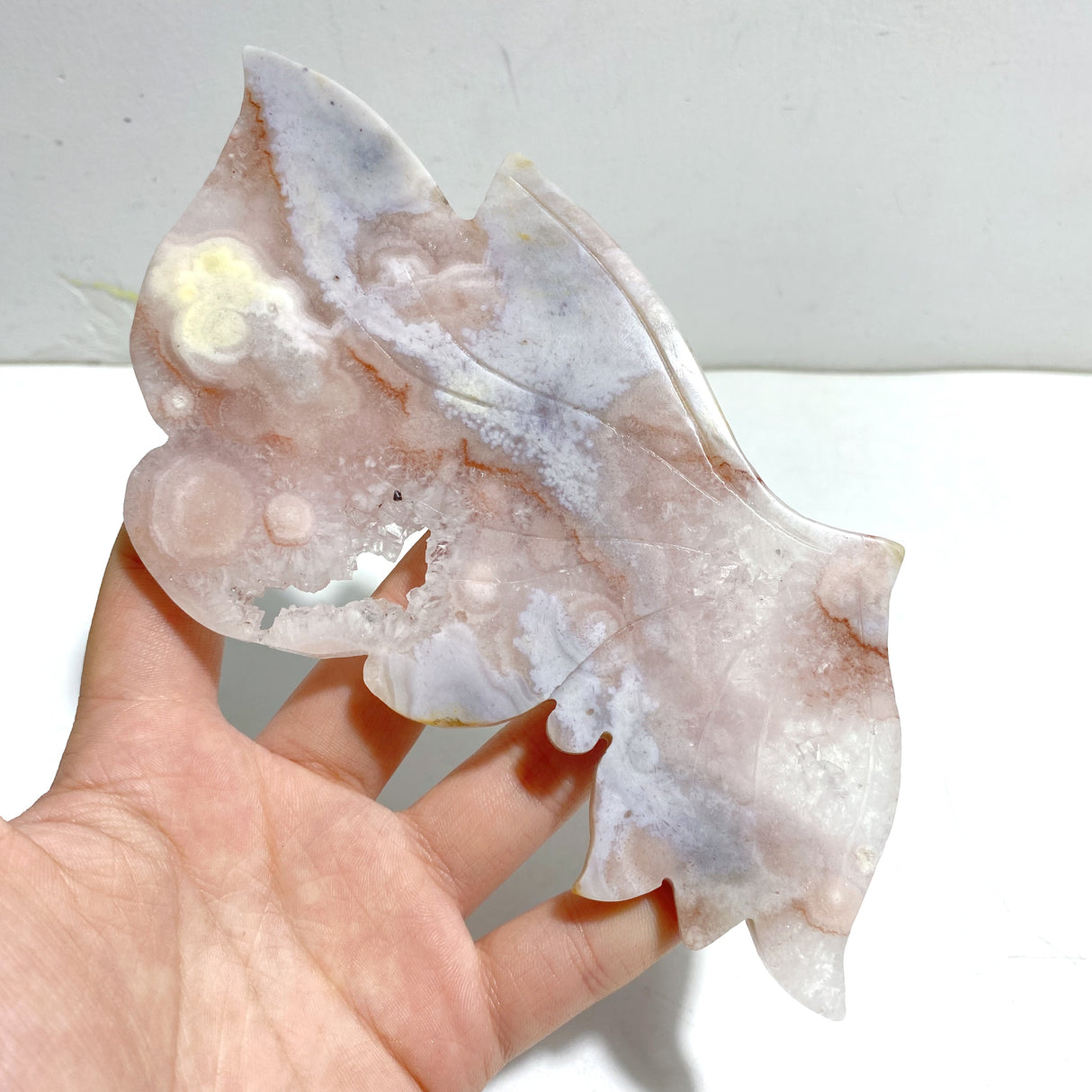 Unique Sakura Flower Agate Butterfly Wing Carving With Stand