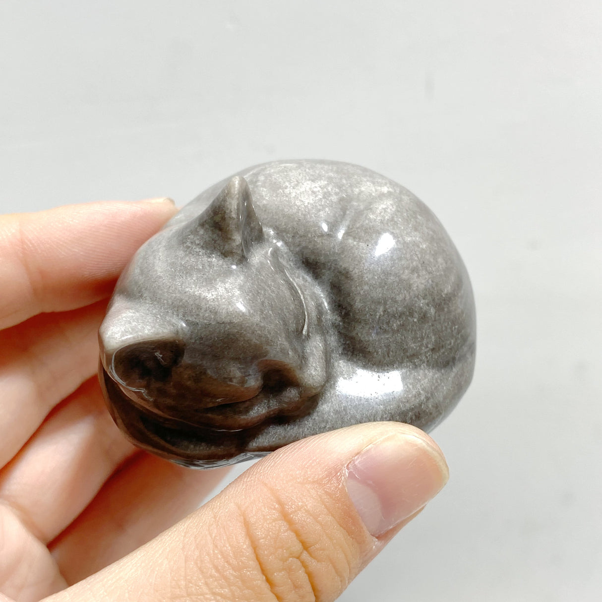 20 Pieces Silver Sheen Obsidian Sleeping Cat Carving