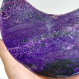 Large Charoite Moon Carving With Stand #2