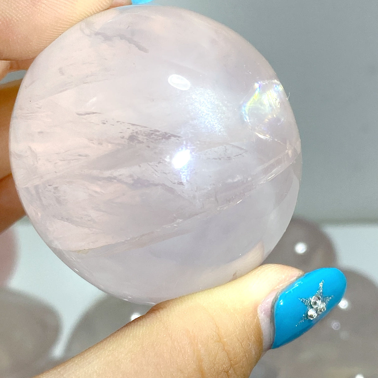 24 Pieces Six Star Line Rose Quartz Eggs With Rainbow