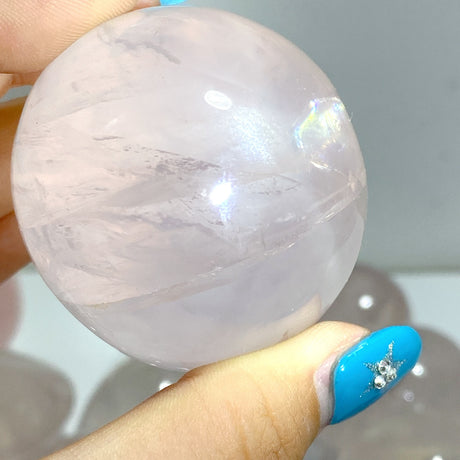 24 Pieces Six Star Line Rose Quartz Eggs With Rainbow