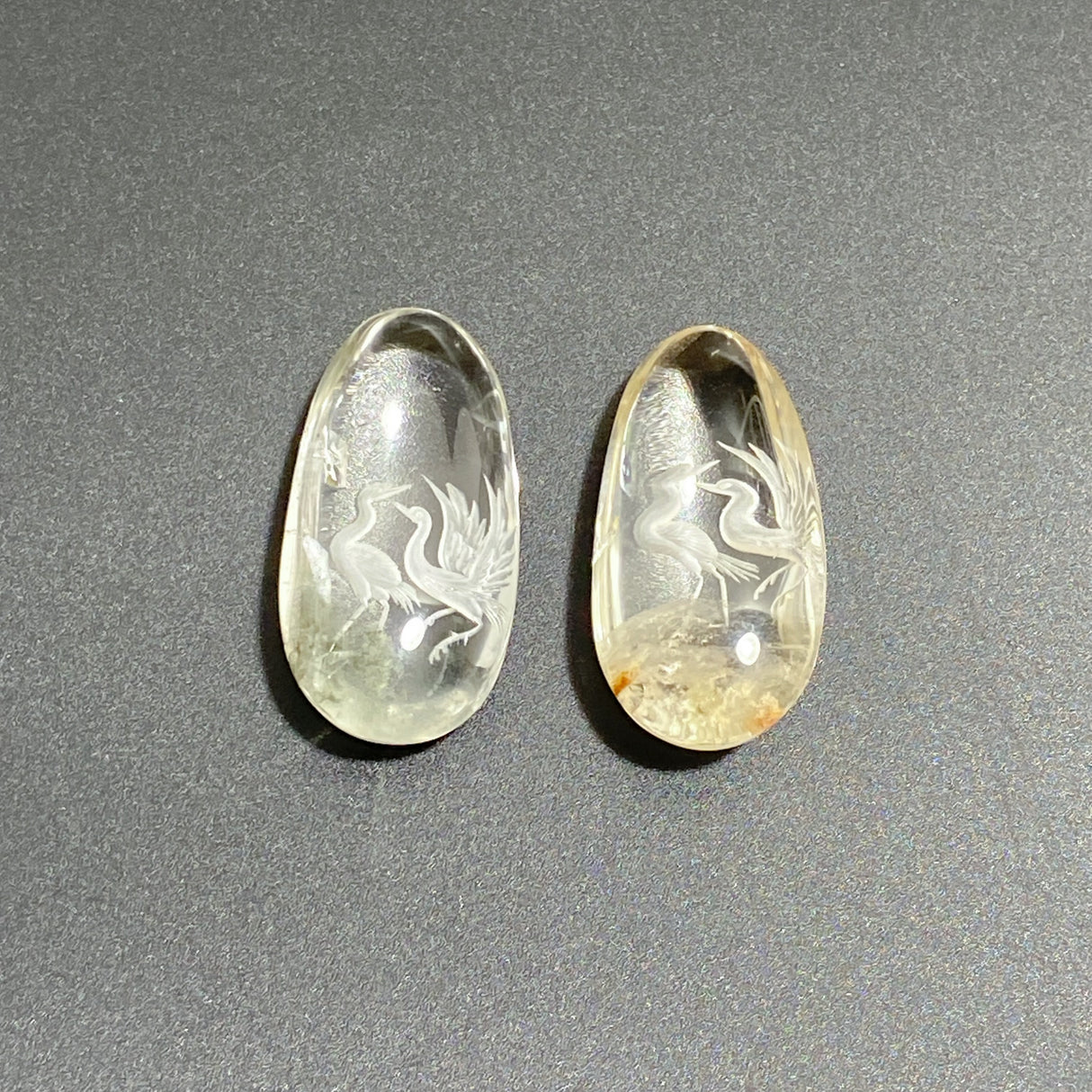 2 Pieces Crane Garden Quartz Inner Scene Carving