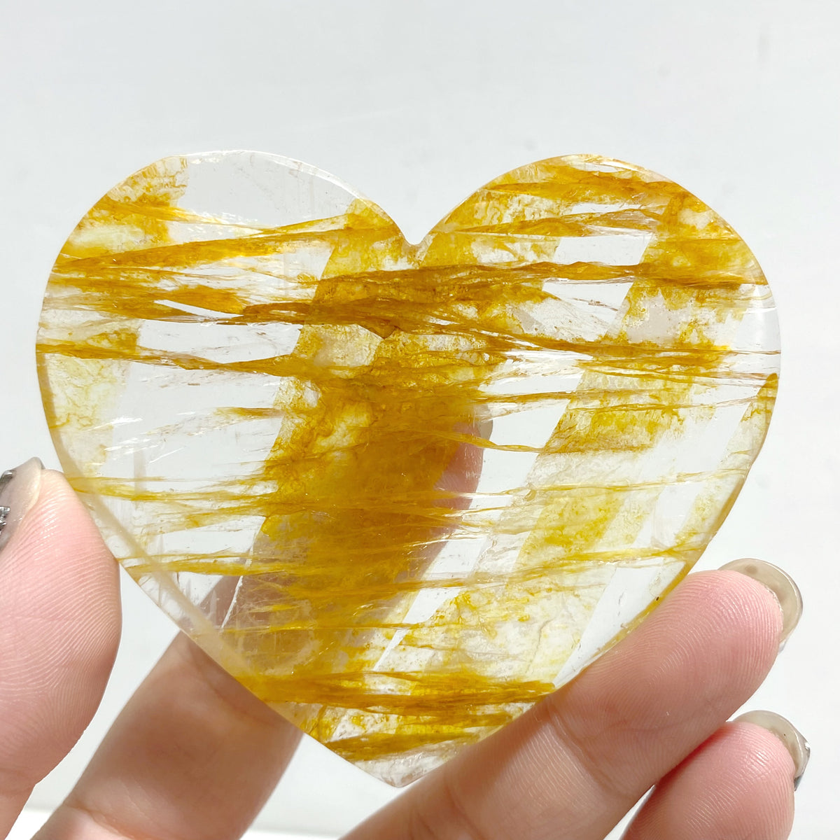 Golden Hematoid Quartz Heart Wing Carving With Stand Fire Quartz