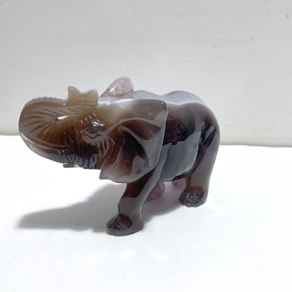 Unique Geode Amethyst Mixed Agate Druzy Elephant Animal Carving #A03