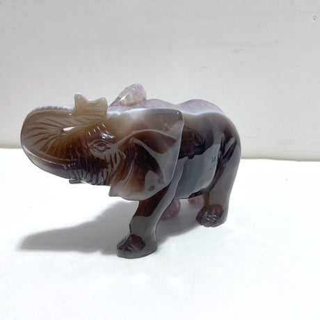 Unique Geode Amethyst Mixed Agate Druzy Elephant Animal Carving #A03