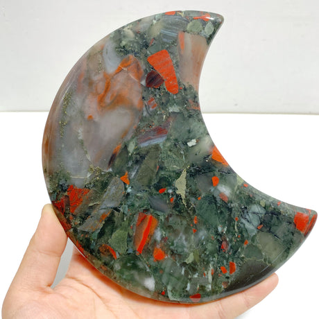 2 Pieces Large Africa Blood Stone Moon Carving With Stand