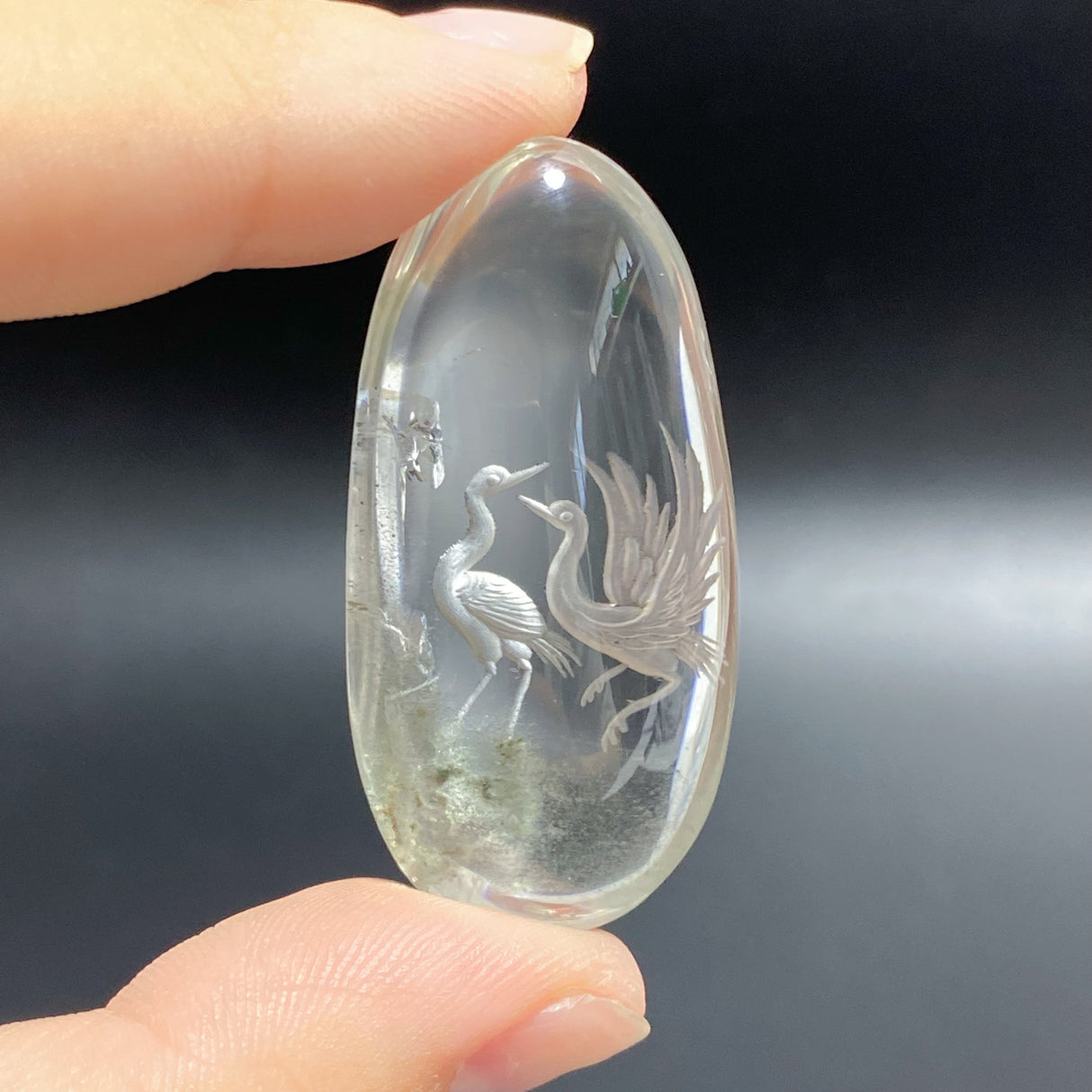 2 Pieces Crane Garden Quartz Inner Scene Carving