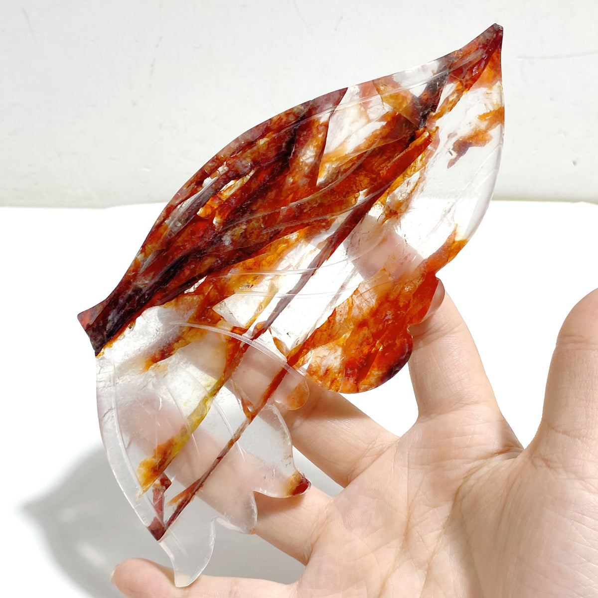 Red Fire Quartz Butterfly Wing Carving With Stand