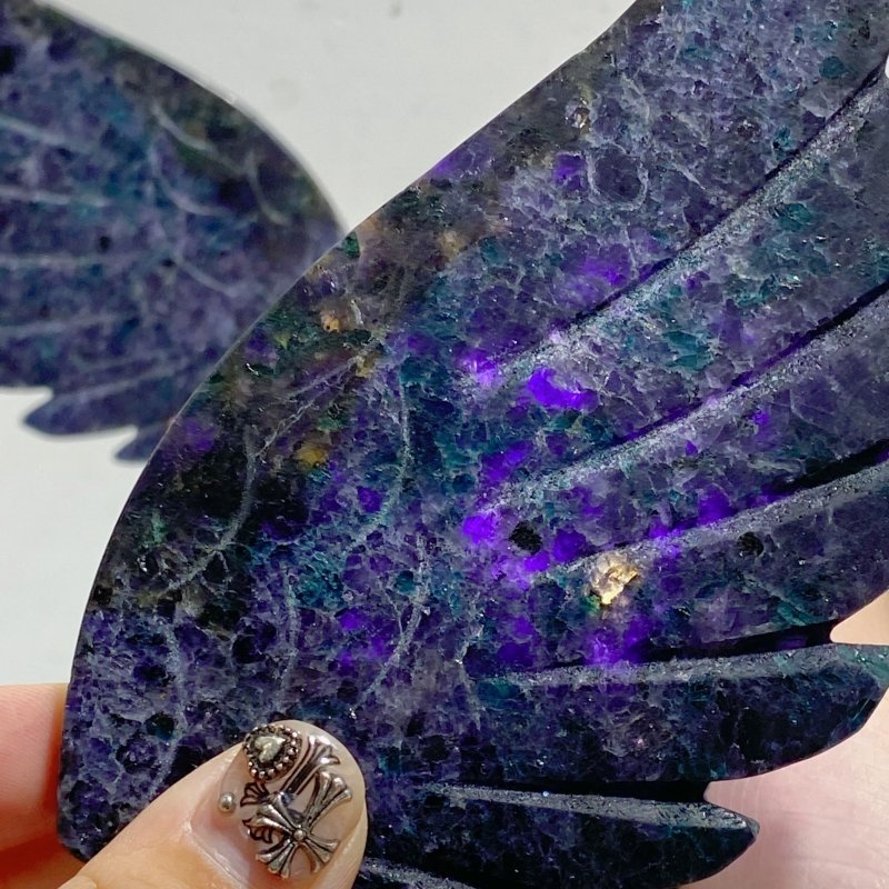 Fluorite Mixed Blue Apatite Heart Wing Carving With Stand -Wholesale Crystals