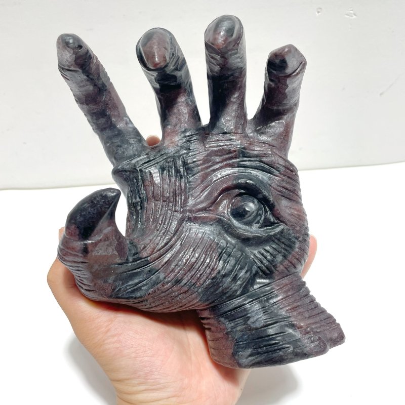 Garnet Mixed Astrophyllite Witchcore Demon Hand Carving - Wholesale Crystals
