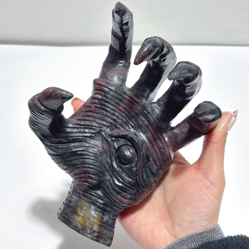 Garnet Mixed Astrophyllite Witchcore Demon Hand Carving - Wholesale Crystals