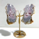 Geode Druzy Sakura Flower Agate Slab Butterfly Wing Carving With Stand -Wholesale Crystals