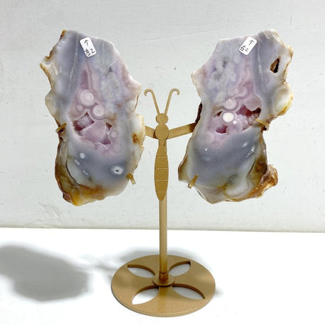 Geode Druzy Sakura Flower Agate Slab Butterfly Wing Carving With Stand -Wholesale Crystals