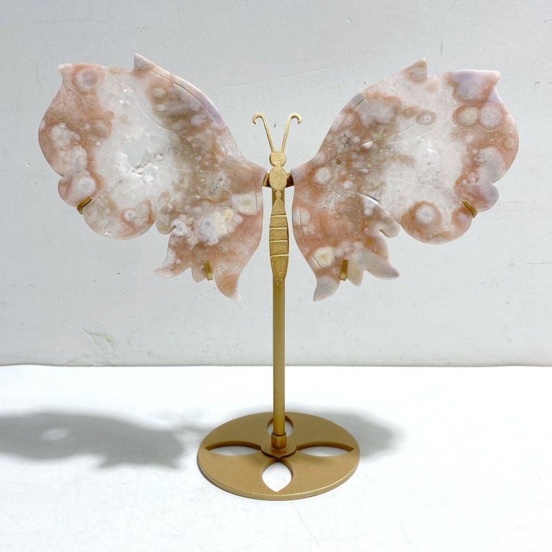 Geode Sakura Flower Agate Butterfly Wing Carving With Stand - Wholesale Crystals