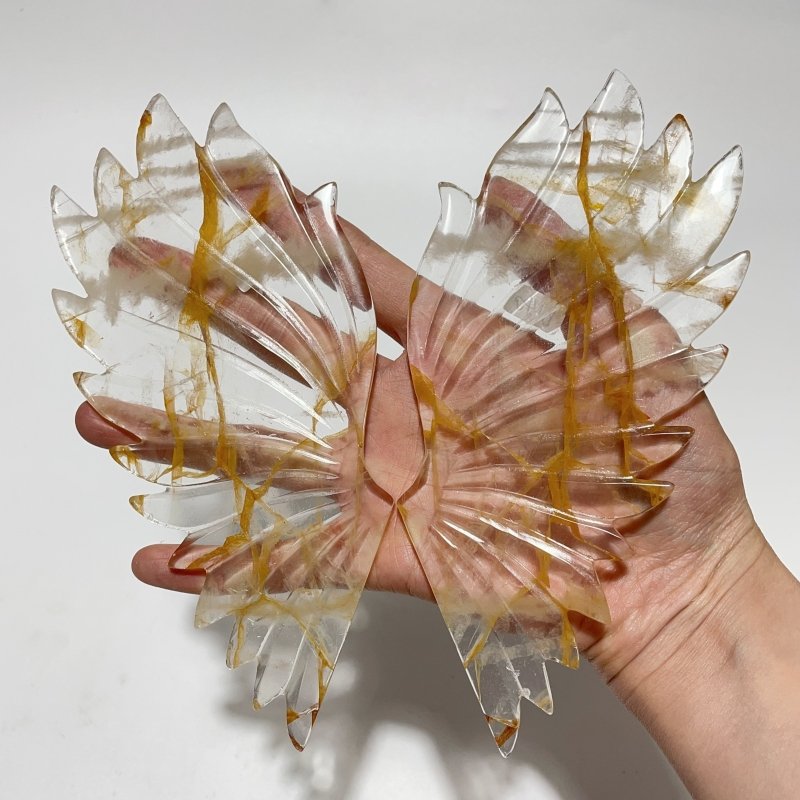 Golden Hematoid Quartz Fire Quartz Angel Wing Carving With Stand - Wholesale Crystals