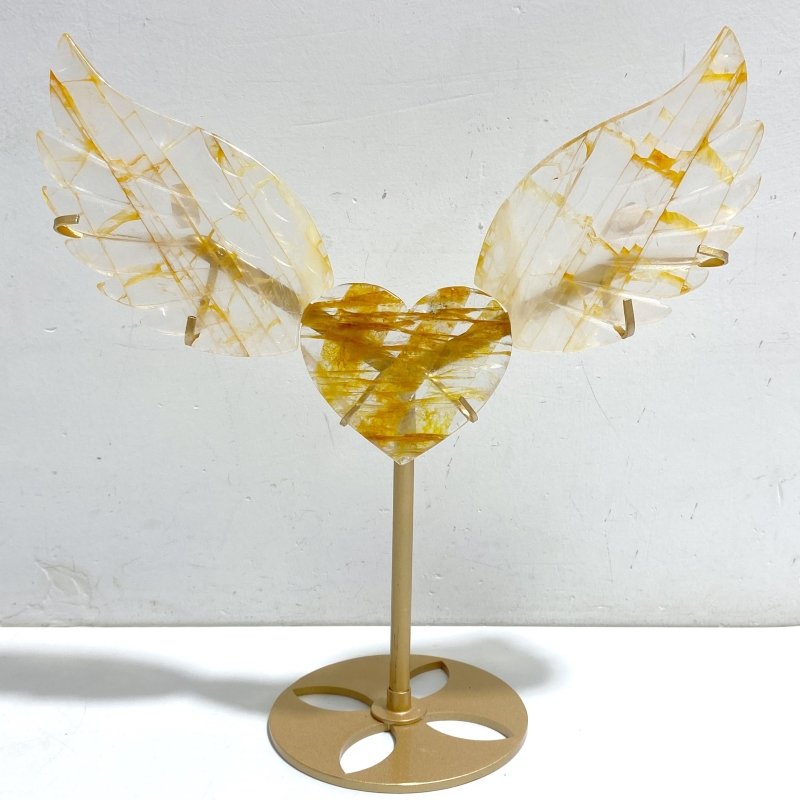 Golden Hematoid Quartz Fire Quartz Heart Wing Carving With Stand -Wholesale Crystals