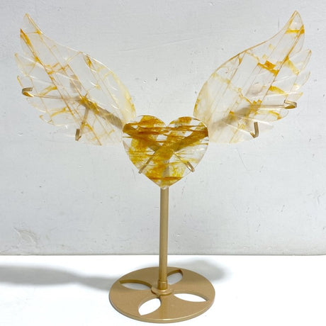 Golden Hematoid Quartz Fire Quartz Heart Wing Carving With Stand -Wholesale Crystals