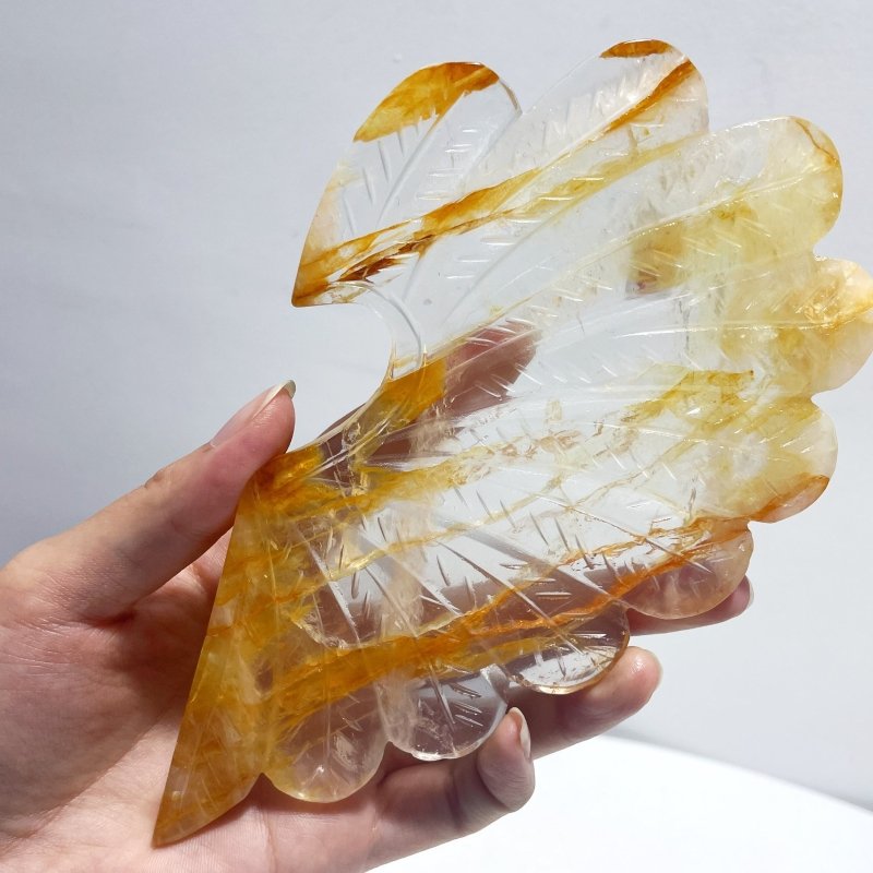 Golden Hematoid Quartz Heart Wing Carving With Stand - Wholesale Crystals