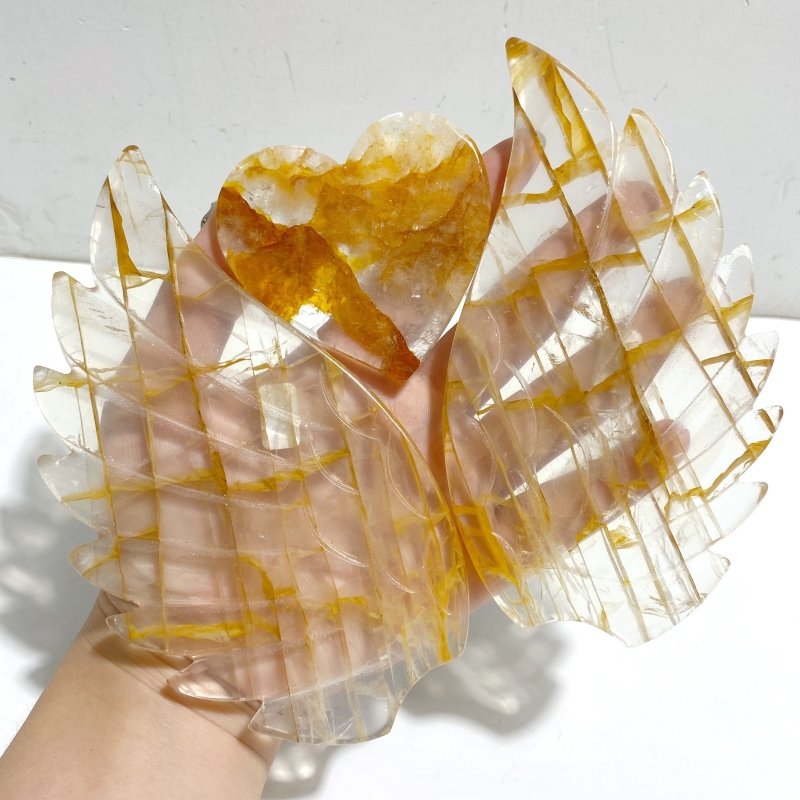 Golden Hematoid Quartz Heart Wing Carving With Stand Fire Quartz -Wholesale Crystals