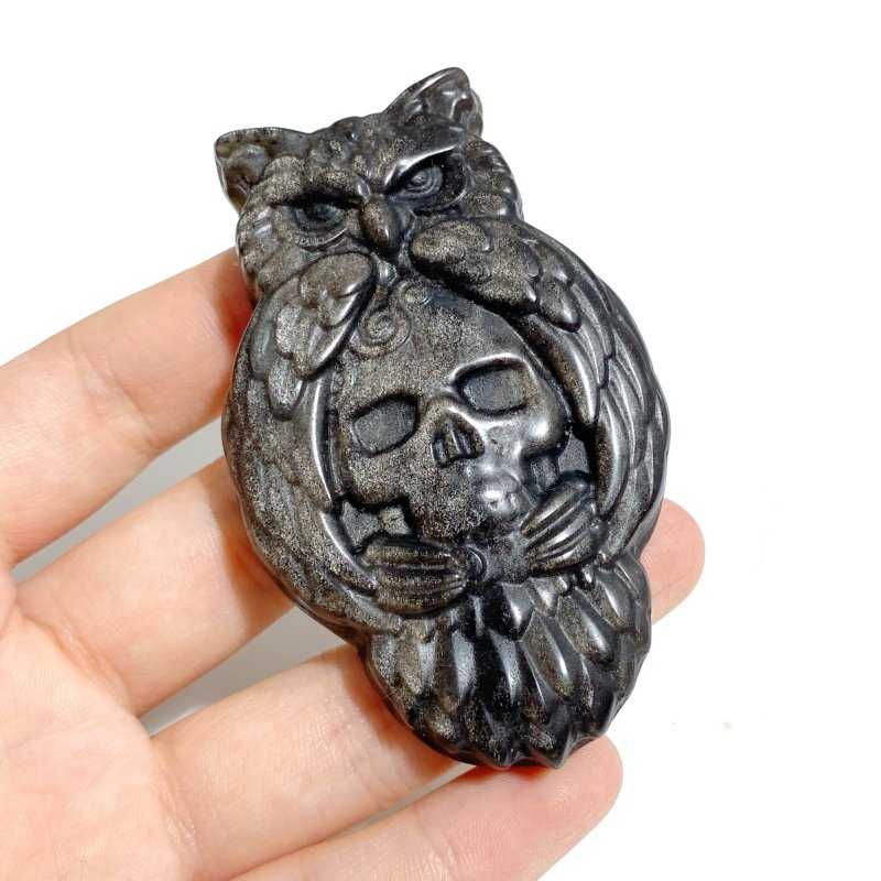 Gold&Silver Sheen Obsidian Owl Skull Carving Wholesale -Wholesale Crystals