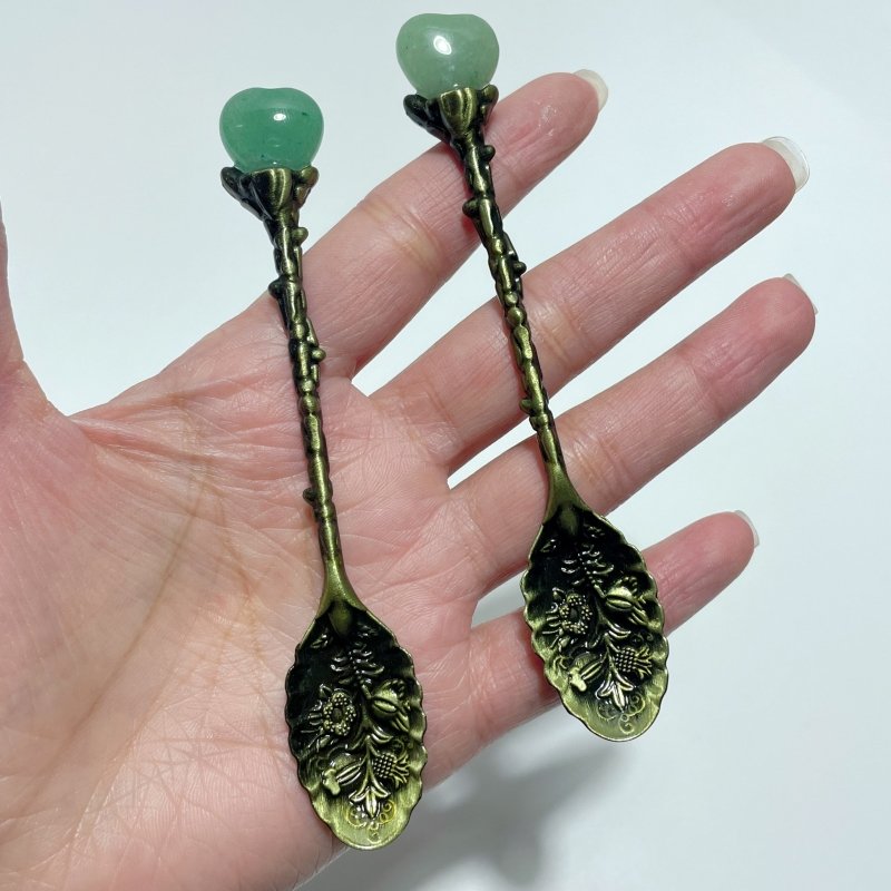 Green Aventurine Mini Heart Coffee Spoon Wholesale - Wholesale Crystals