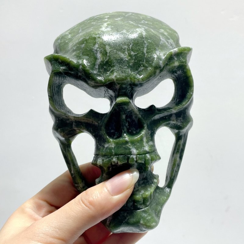 Green Jade Skull Large Mask Carving Wholesale - Wholesale Crystals