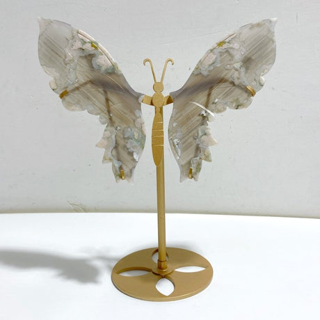 Green Sakura Flower Agate Butterfly Wing Carving With Stand -Wholesale Crystals