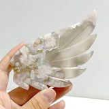 Green Sakura Flower Agate Heart Wing Carving With Stand - Wholesale Crystals
