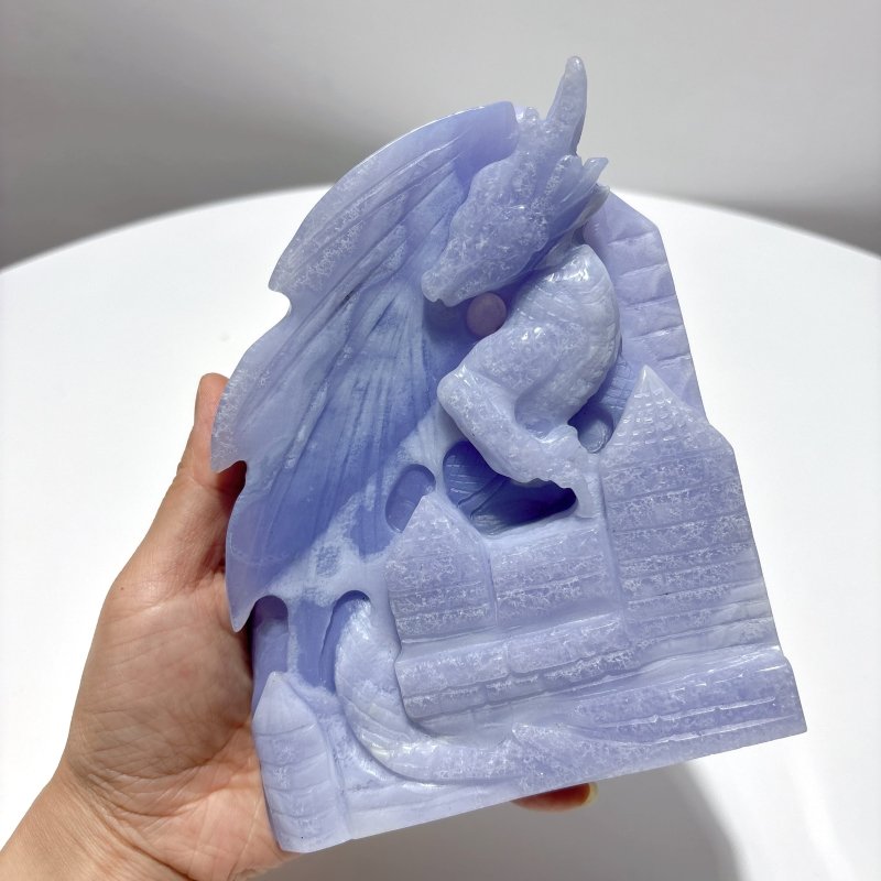 High Quality Blue Lace Agate Dragon Castle Carving - Wholesale Crystals