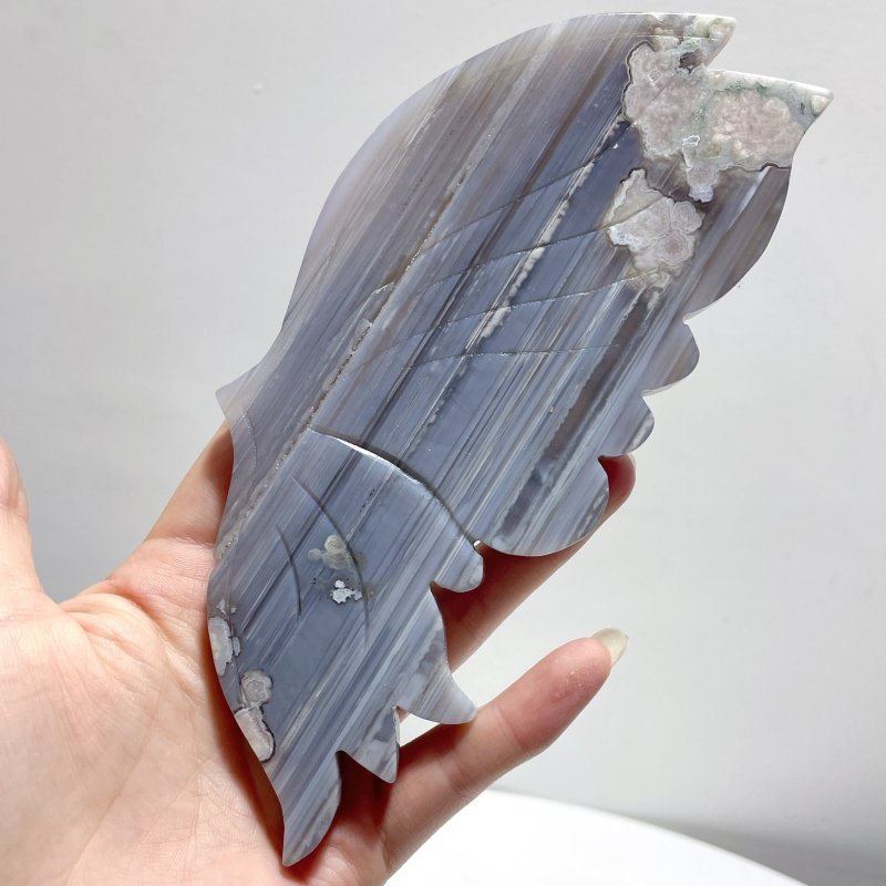 Large Blue Stripe Agate Symmetry Butterfly Carving With Stand - Wholesale Crystals