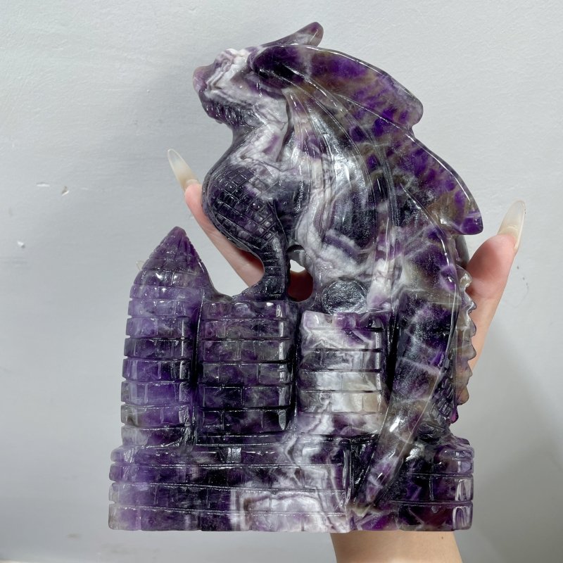 Large Chevron Amethyst Dragon Castle Carving - Wholesale Crystals